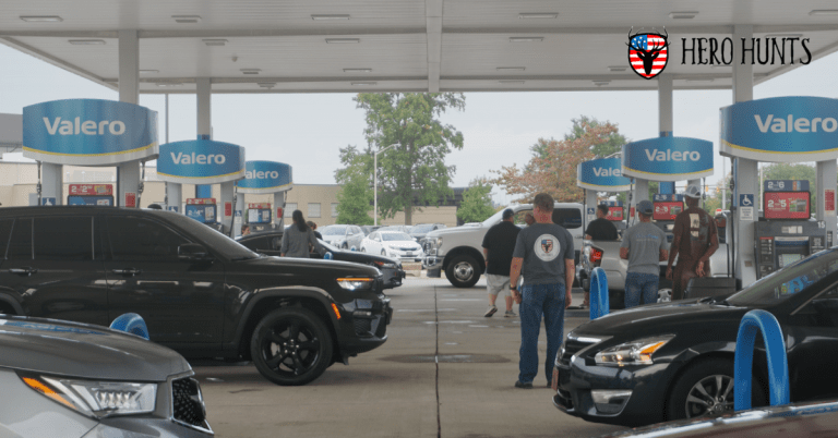 Image showing a full gas station filled with cars and volunteers pumping gas for HHF Fill-Your-Tank Day 2025