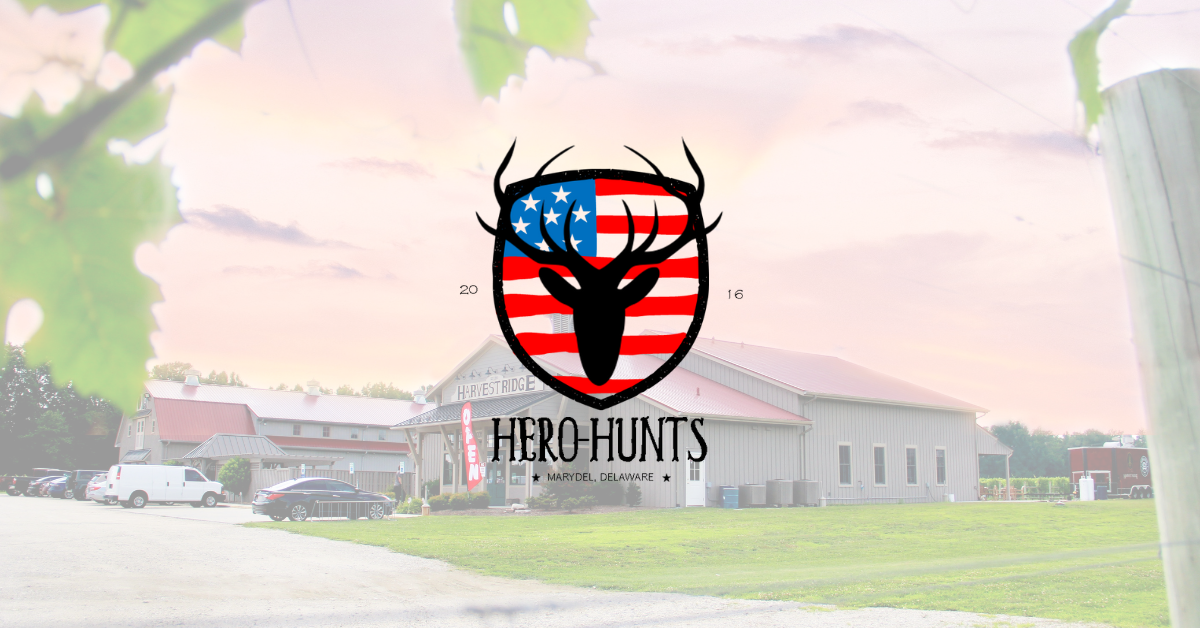 Blog header image showcasing the Hero Hunts Foundation logo over an image of Harvest Ridge Winery at sunset