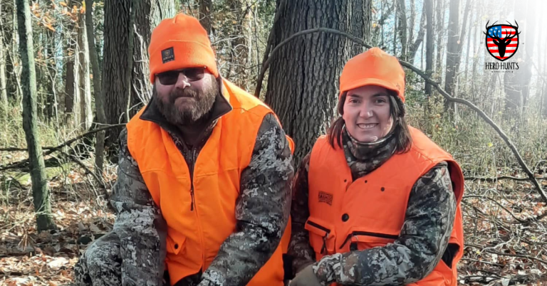 Two hunters pose with their harvest during a previous Hero-Hunts deer hunt